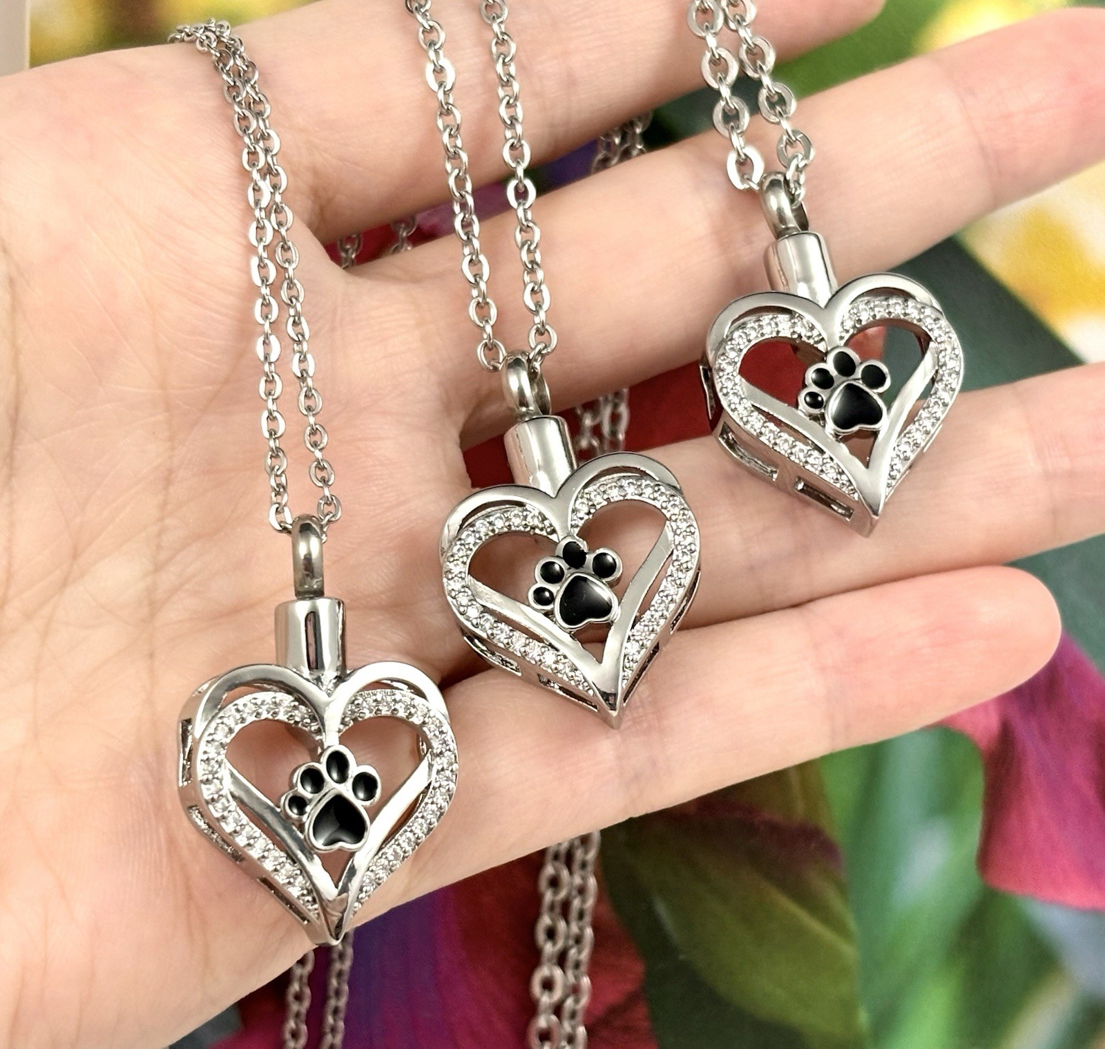 Pet Cremation Jewelry Necklace Pendant Urn Holds Ash Paw Print Dog Cat Heart