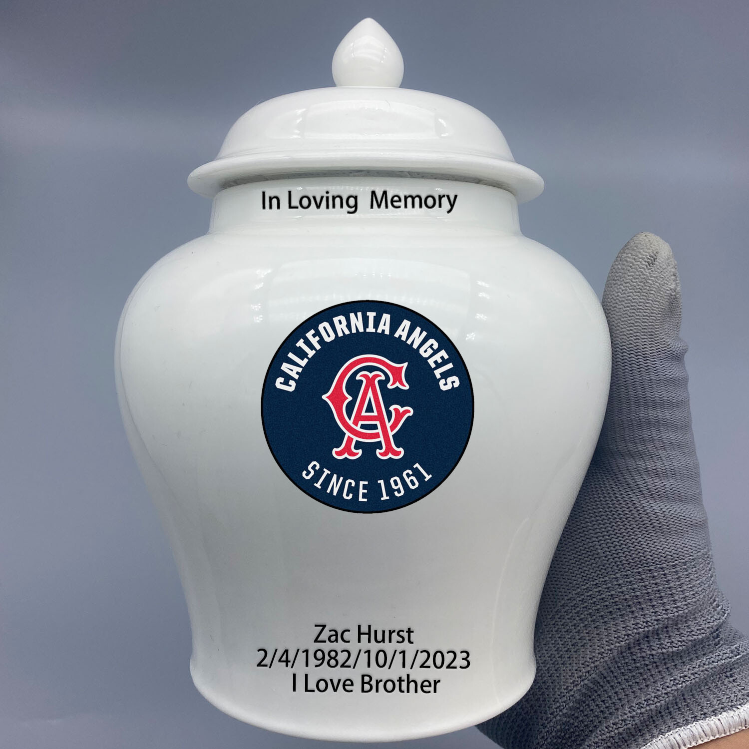 Ceramic Medium Urn for Los Angeles Angels Baseball Theme, Custom Text