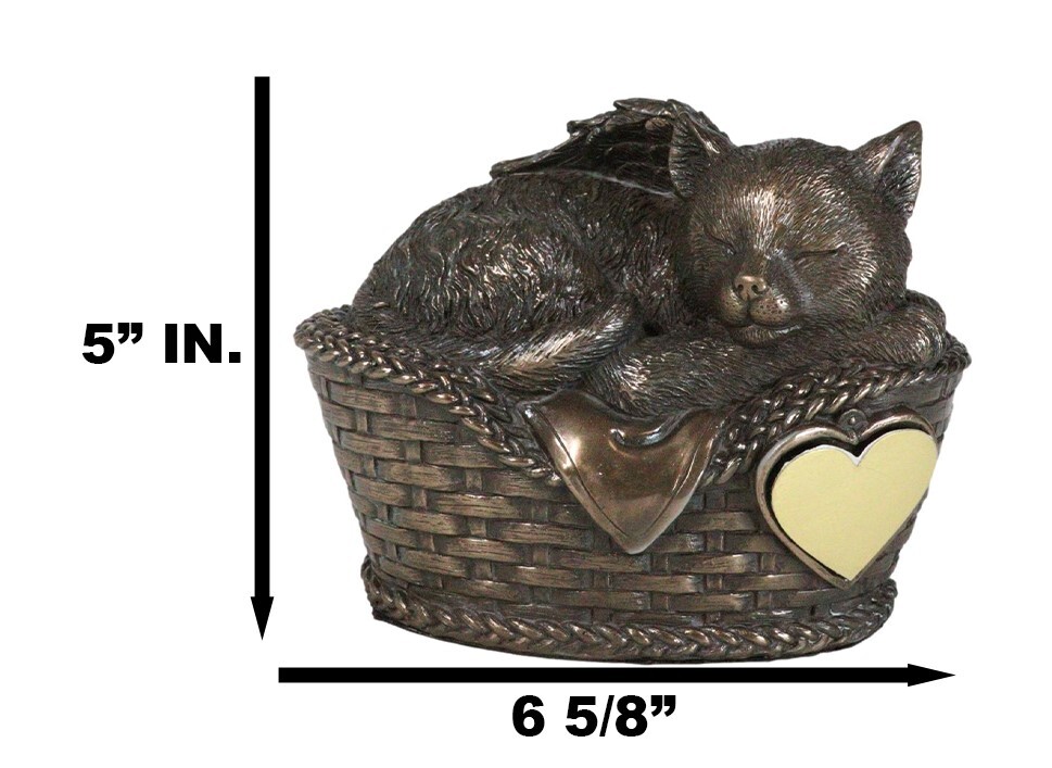 Heavenly Angel Cat Sleeping in Wicker Bed Cremation Urn Pet Memorial Statue