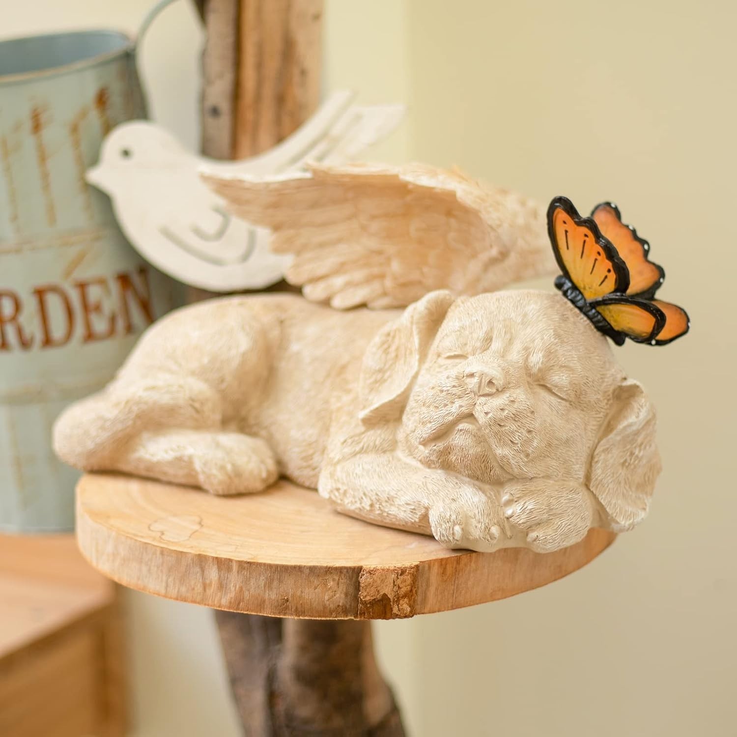 Weather-Resistant Puppy Angel Statue with Solar LED Light for Outdoor Comfort