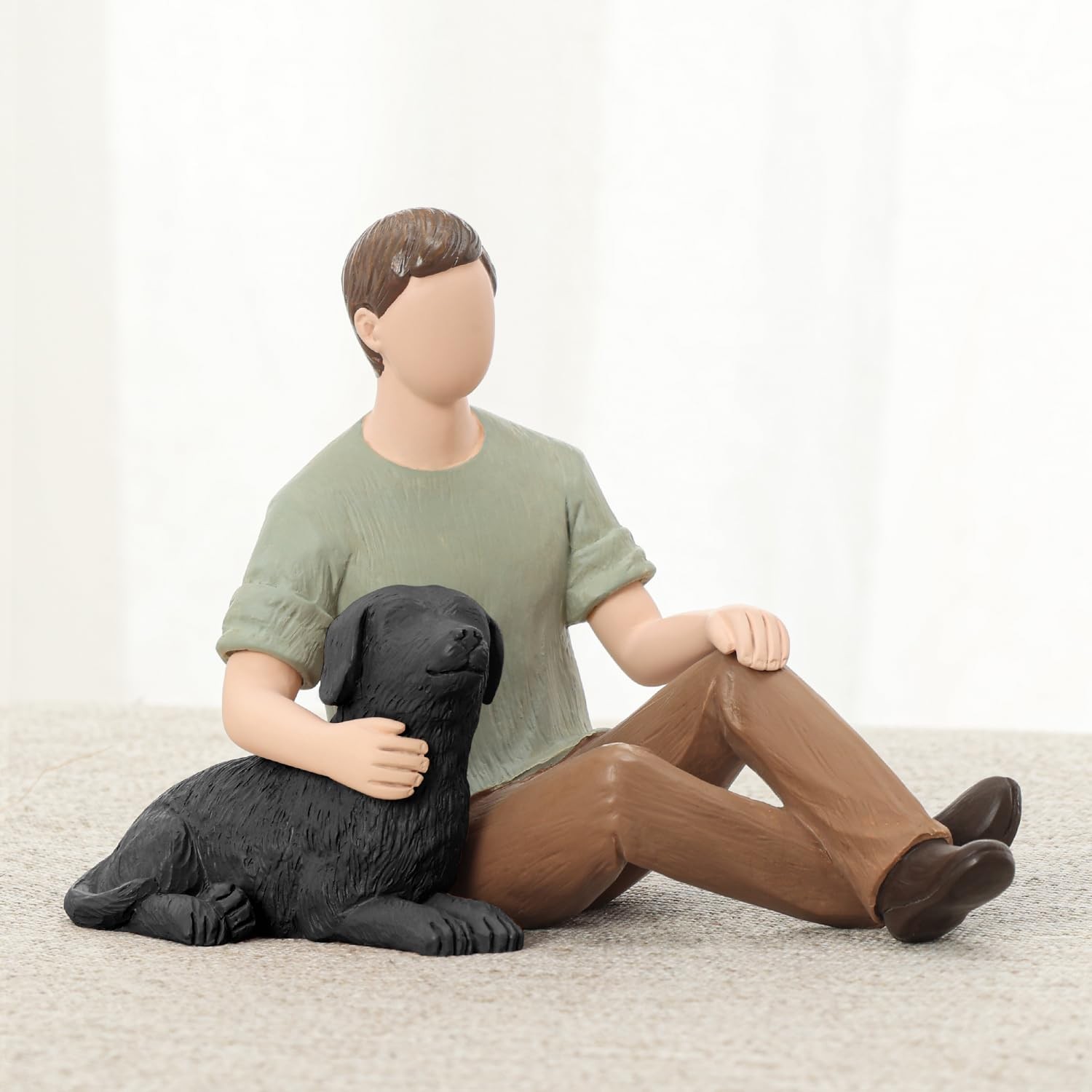 Man With Black Dog Figurine Boy Friendship Remembrance Pet Loss Tribute Gift