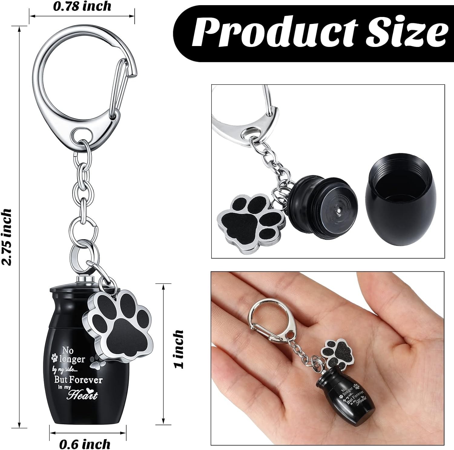 Elegant Stainless Steel Pet Cremation Urn Keychain with Paw Print Keepsake