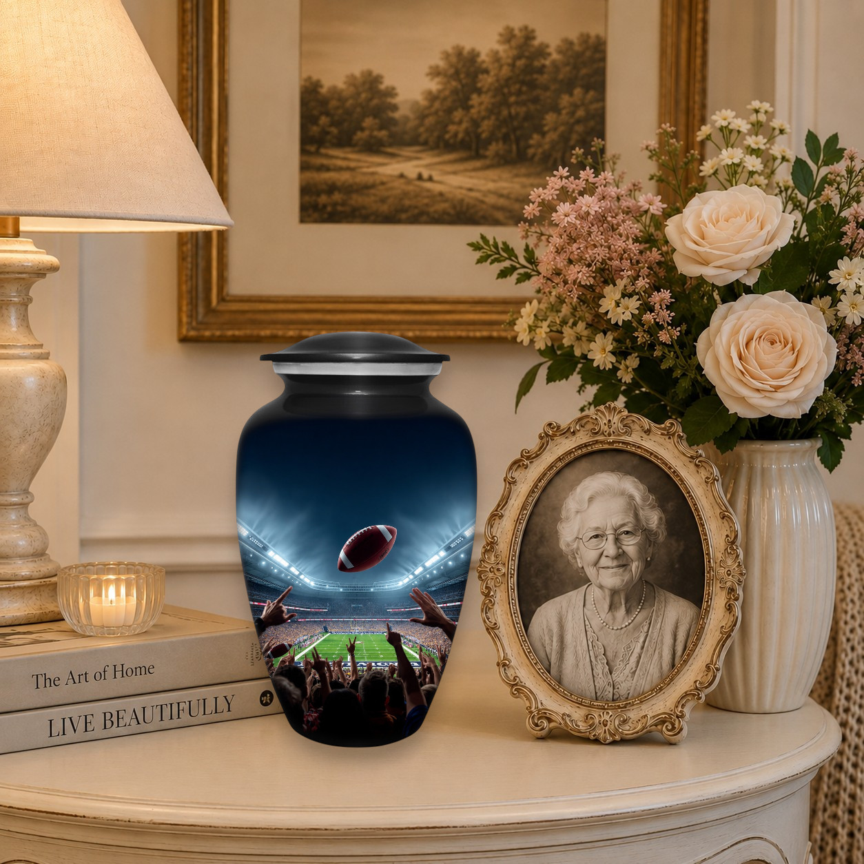 Large Cremation Urn for Human Ashes – Football Theme Memorial Adult Funeral Urns