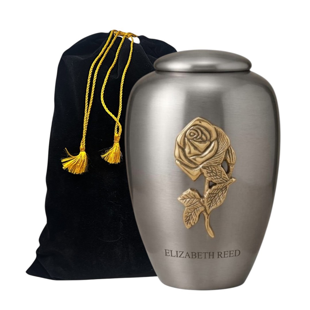 Custom Silver Cremation Urn for Human Ashes – Adult Large 190 Cu/In + Bag