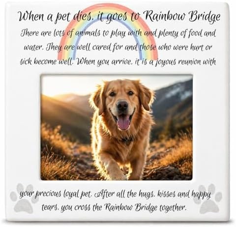 Pet Memorial Picture Frame 4×6 – Rainbow Bridge Poem Frame for Dog or Cat – Pet
