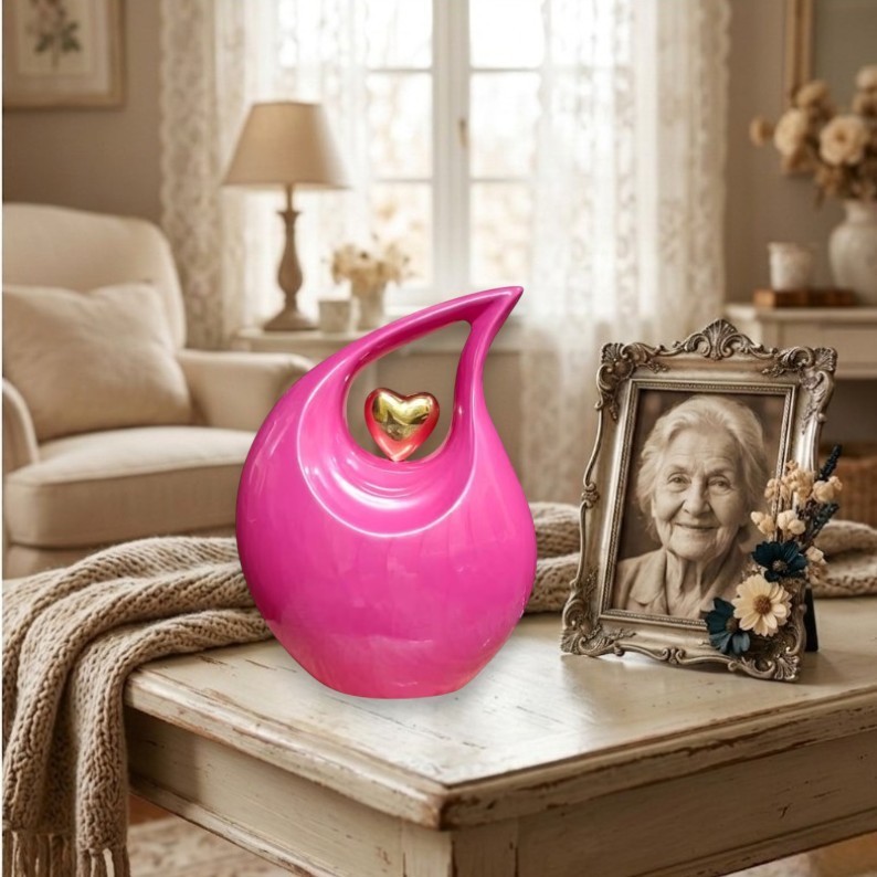 Hot Pink Glossy Teardrop Aluminum Cremation Urns Adult Human Ashes for Men Women
