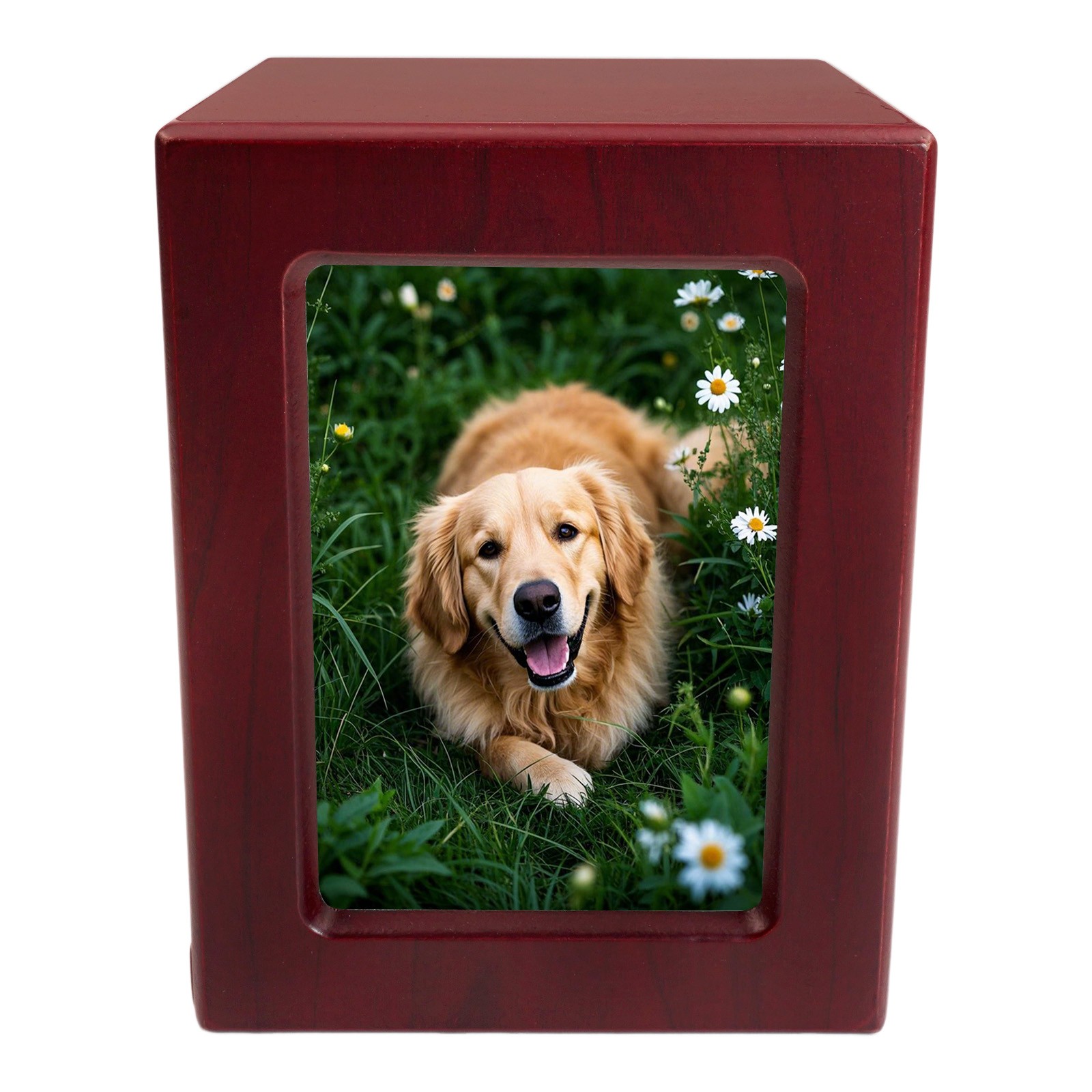 3.9 x 3.6in Red Wooden Funeral Cremation Urn with Photo Frame For Dogs And Cats