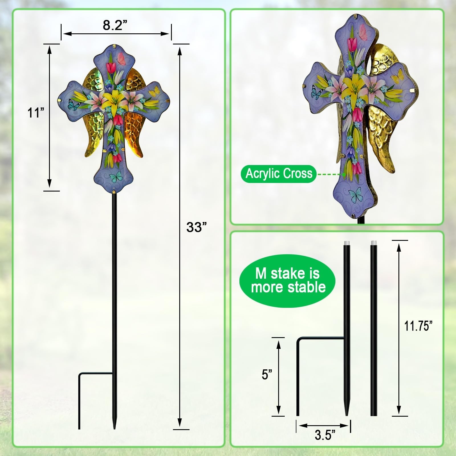Solar Cross Garden Stakes for Graves,Lily Cemetery Decorations Yard Patio Dec…