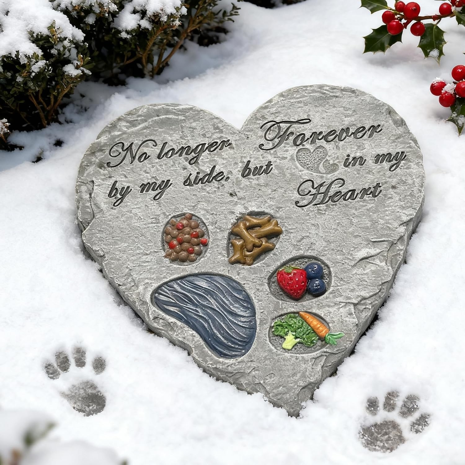 Heart Dog Memorial Garden Stone Paw Print Pet Loss Sympathy Grave Marker Decor