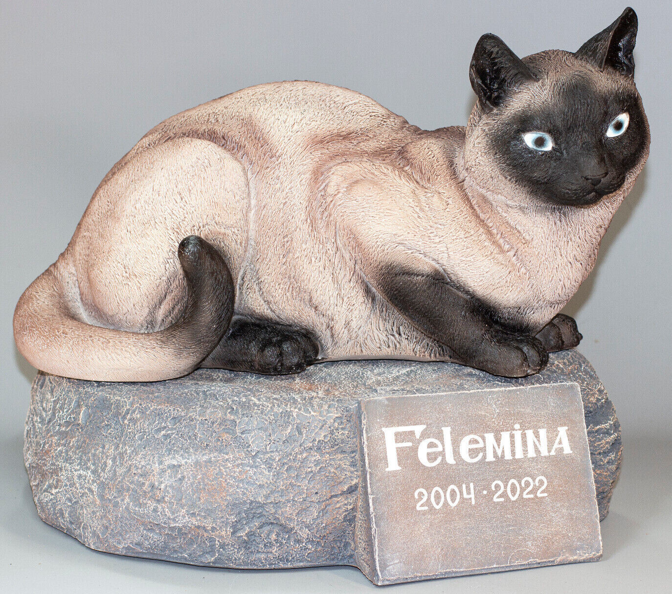 Siamese Cat Urn Grave Stone Plaque Statue Pet Memorial Tribute Sculpture Decor