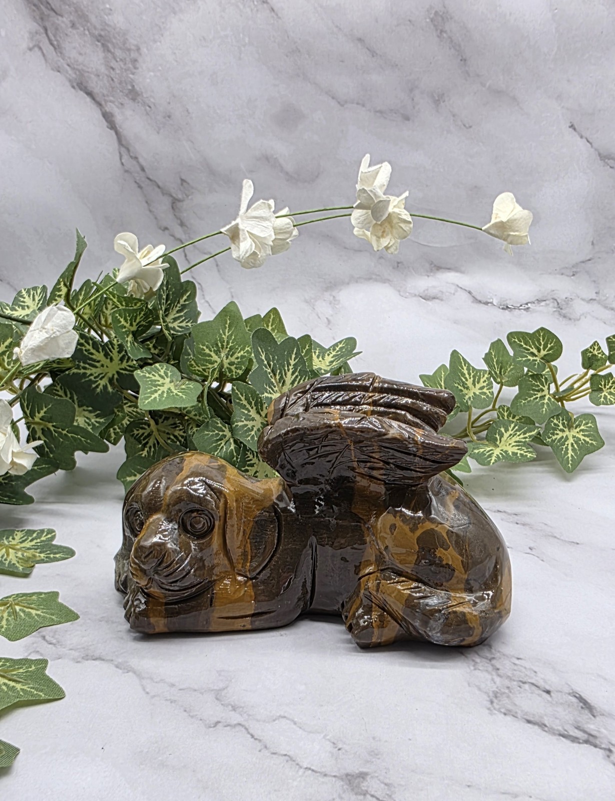 Mountain Jasper Winged Angel Dog – Pet Memorial Statue, Gemstone Pet Loss Gift