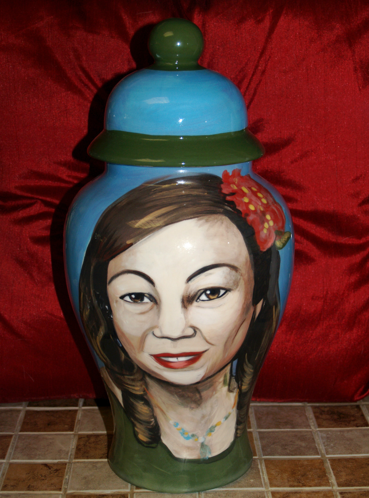 Custom hand painted funerary cremation urn for people PORTRAIT memorial ashes
