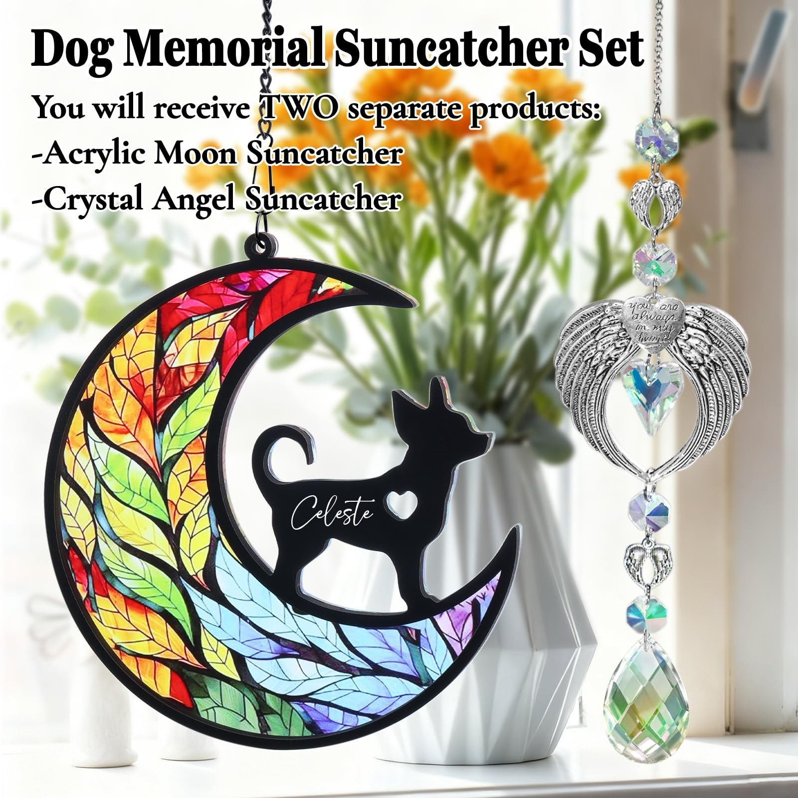 Dog Memorial Gifts – Dog Memorial Suncatcher Set with Acrylic & Crystal Sunca…