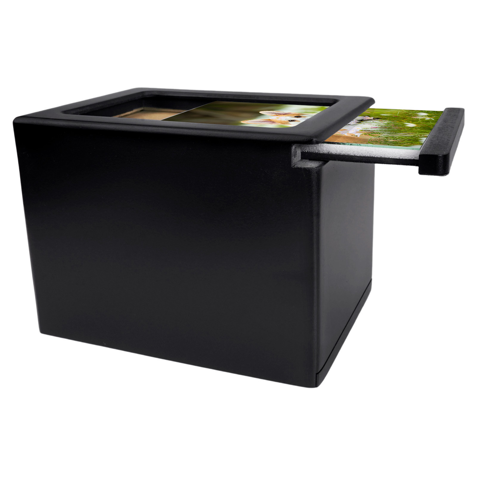 5 x 4.8in Black Wooden Funeral Cremation Urn with Photo Frame For Dogs And Cats