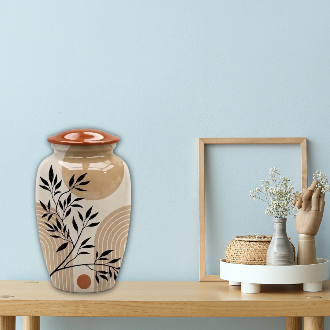 Modern Beige Cremation Urn for Ashes Adult 190 Cu In Memorial Urn 10″x6.5″ w/Bag