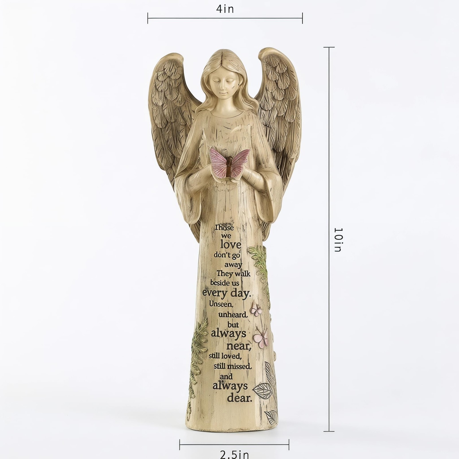 Topadorn 13″ Memorial Angel Statue with Butterfly, Resin Remembrance Angel Fi…