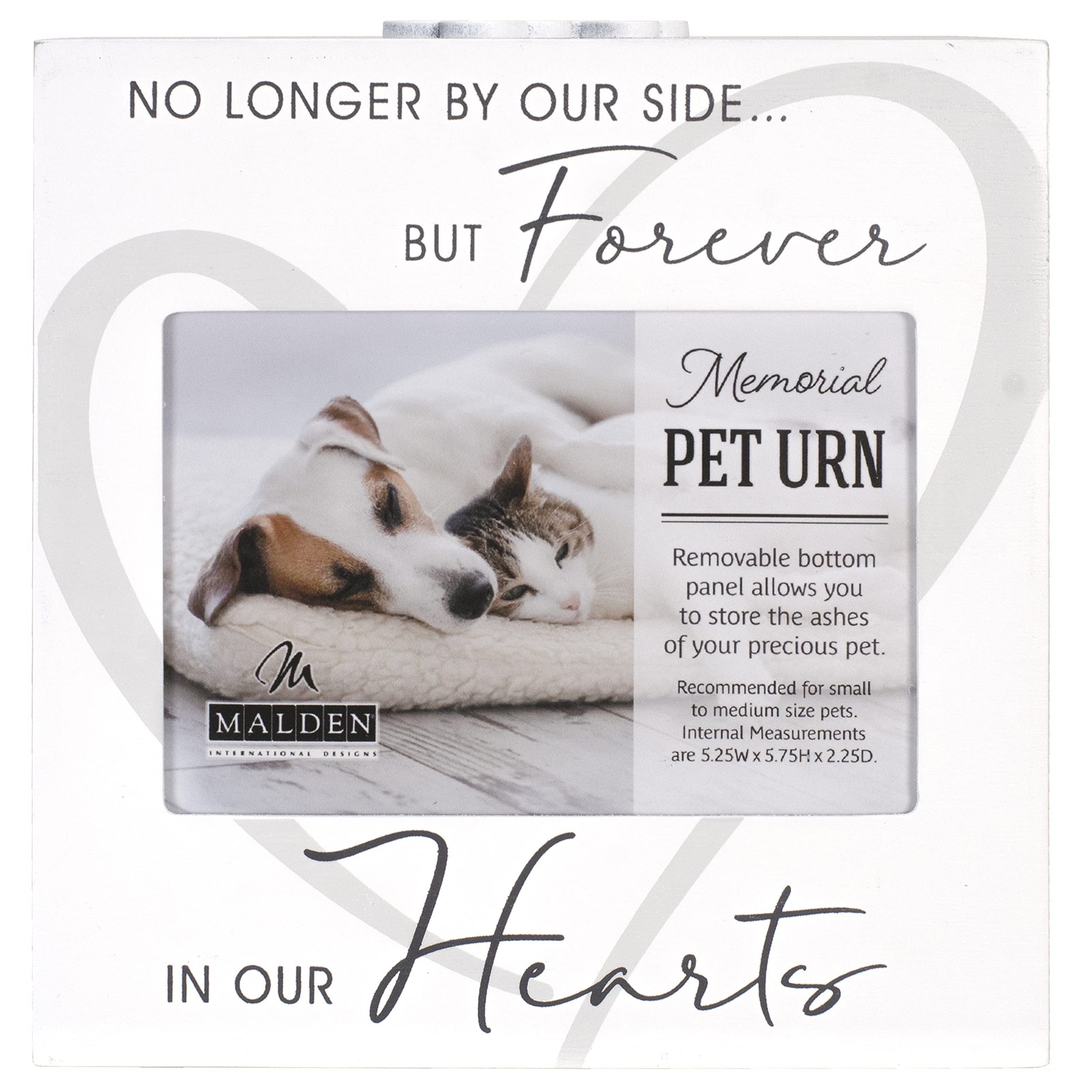 3.5X5 Forever In Our Hearts Memorial Pet Urn Screenprinted White Wood Paw