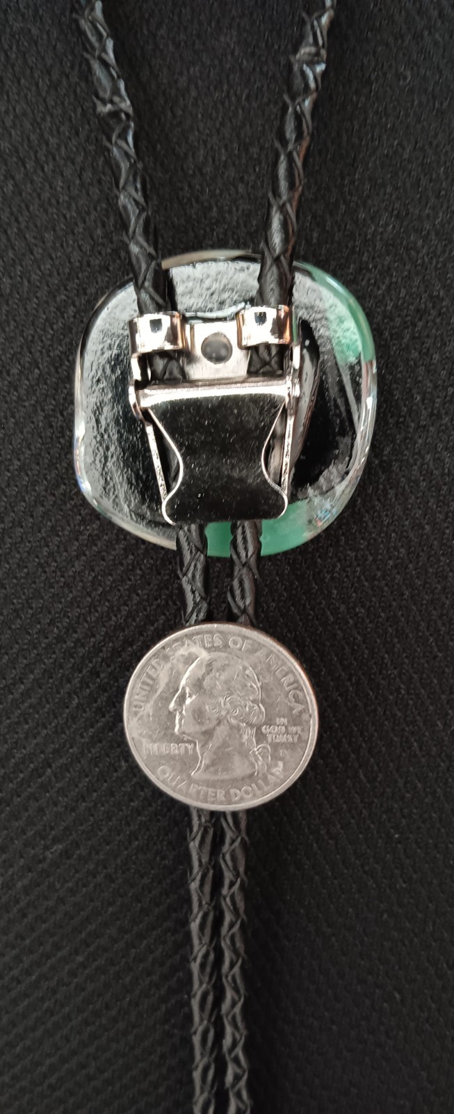 Dichroic Bolo for Pet Cremation Urn | Memorial Bolo | Black Genuine Leather