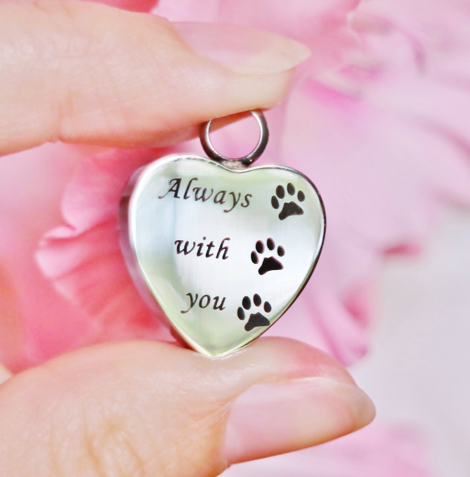 Pet Cremation Pendant Urn Keychain 1″ Key Ring Dog Cat Ashes Always With You Paw