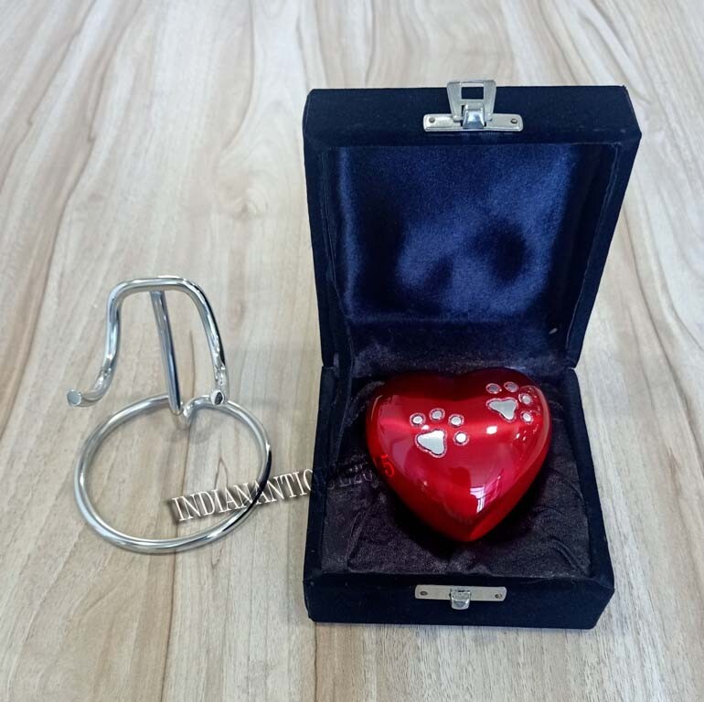 Red Urn Keepsake Mini Heart Cremation Foot Print Pet Memorial Urn