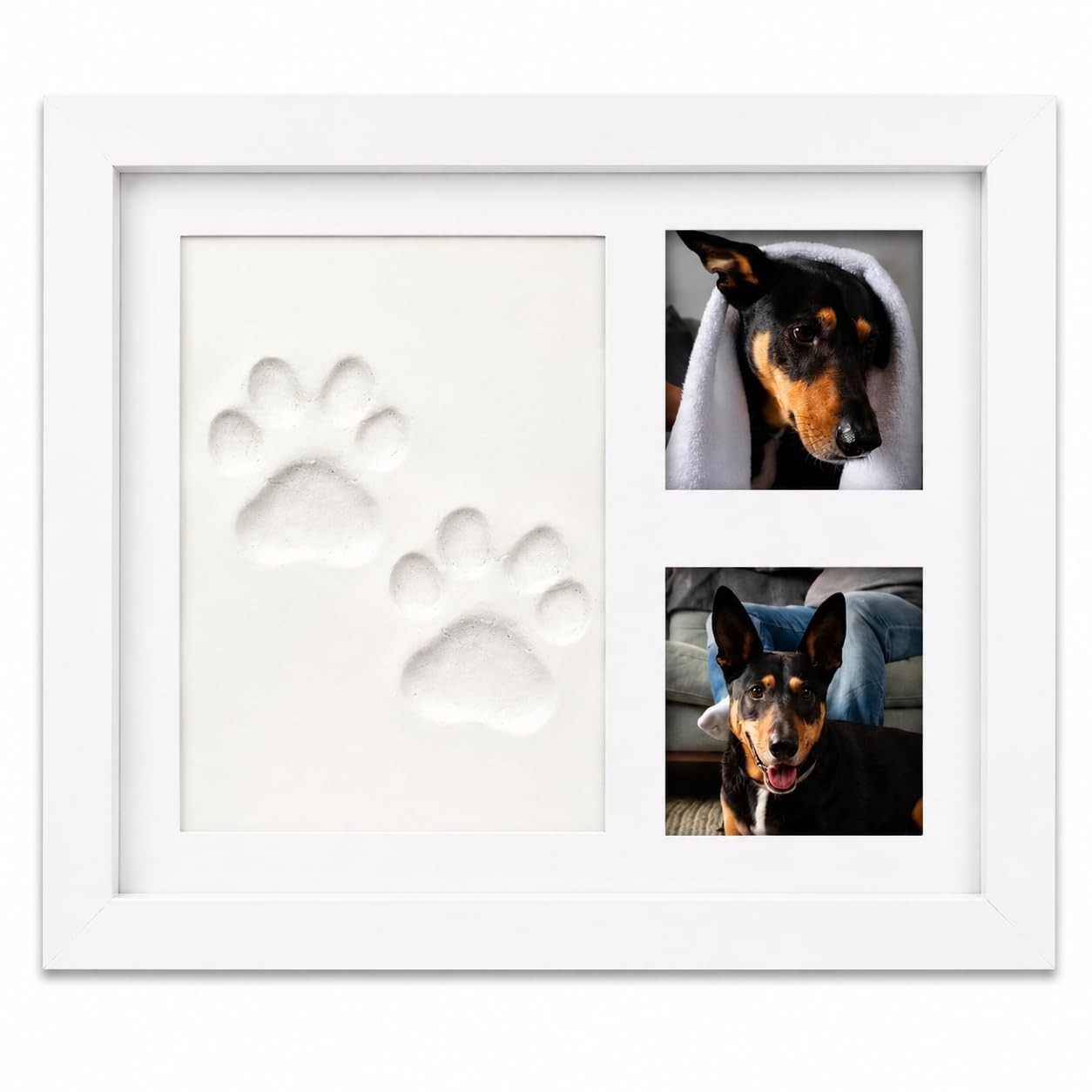 Pet Paw Print Picture Frame,White Wood Dog and Cat Keepsake Frame with 2 Phot…