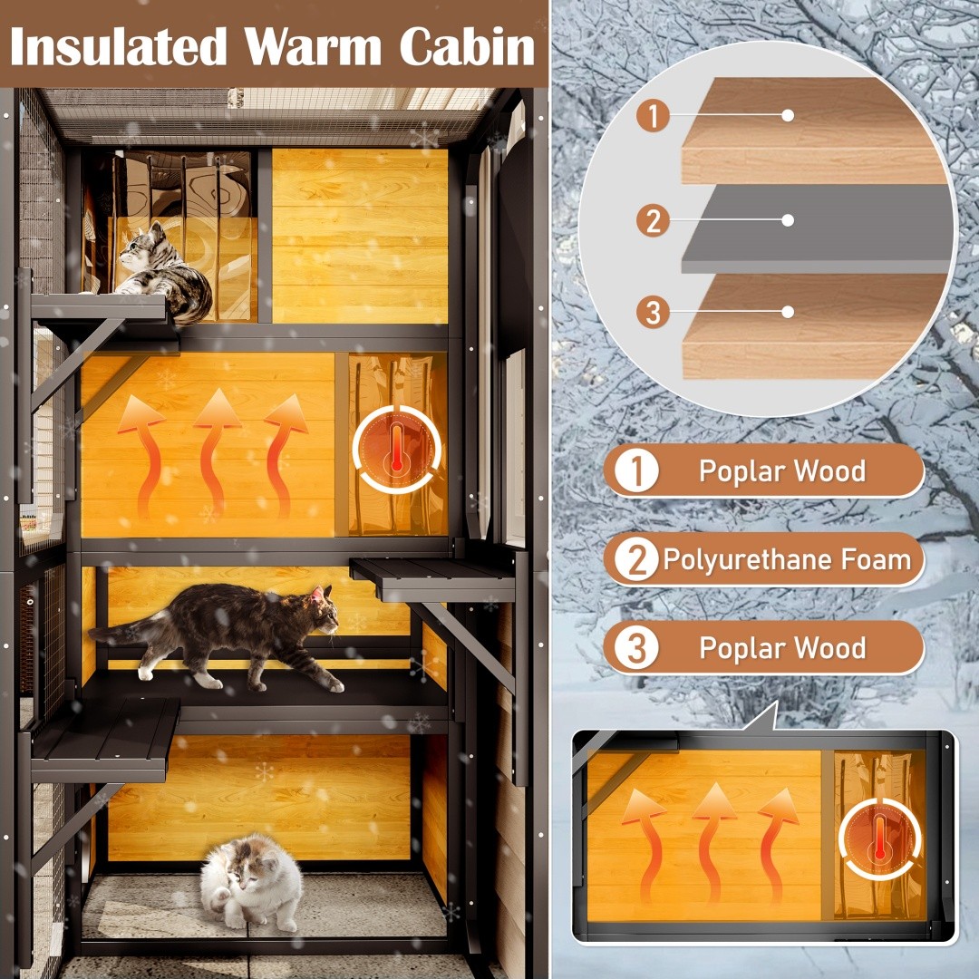 Large 4‑Tier Outdoor Cat Catio – Weatherproof Window‑Attached Enclosure with Pla