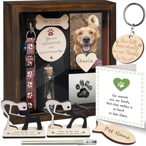 Pet Memorial Shadow Box Collar Holder Frame Paw Print Kit Gift