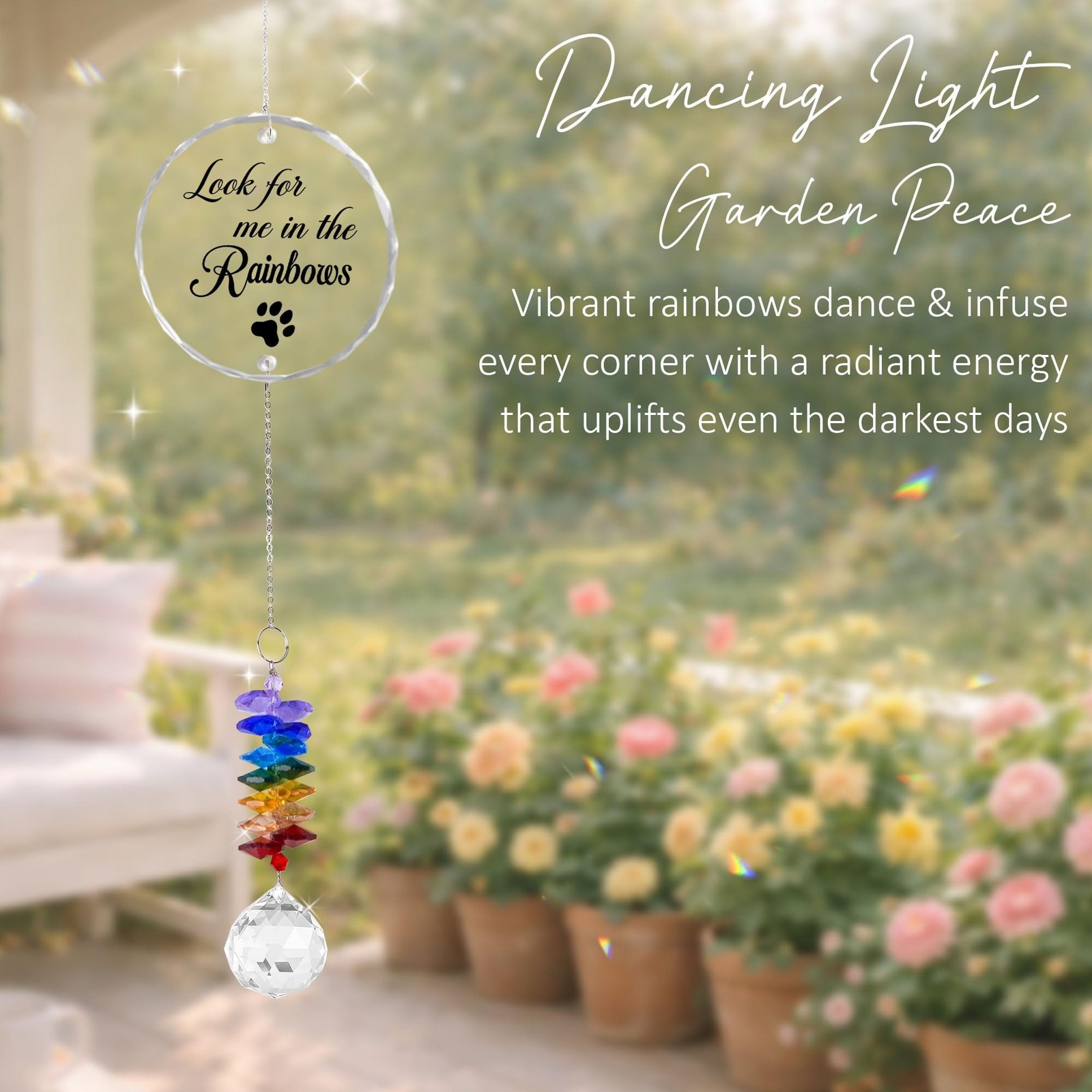 Pet Memorial Suncatcher Look for me in the Rainbows – Dog Memorial Gifts – Pe…