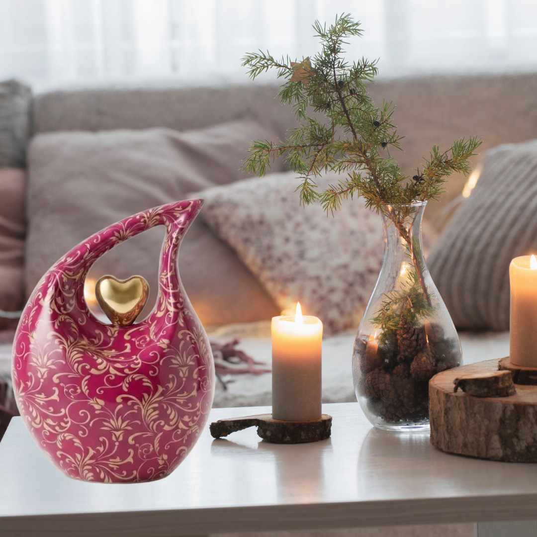 Pink Teardrop Cremation Urn for Human Ashes Adult Aluminum Memorial Funeral Bu..