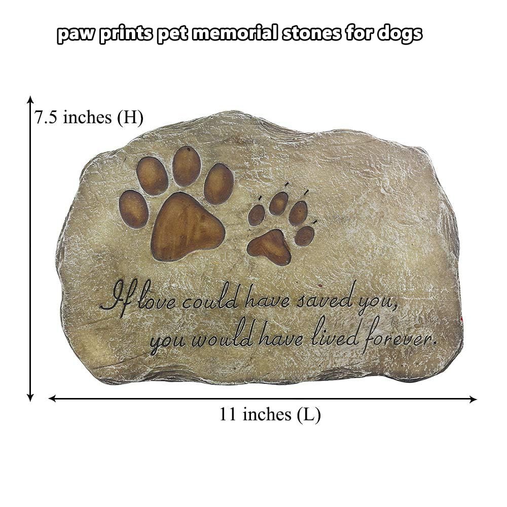 Paw Prints Dog Pet Memorial Stones, Pet Garden Stone Grave Marker for Dog or