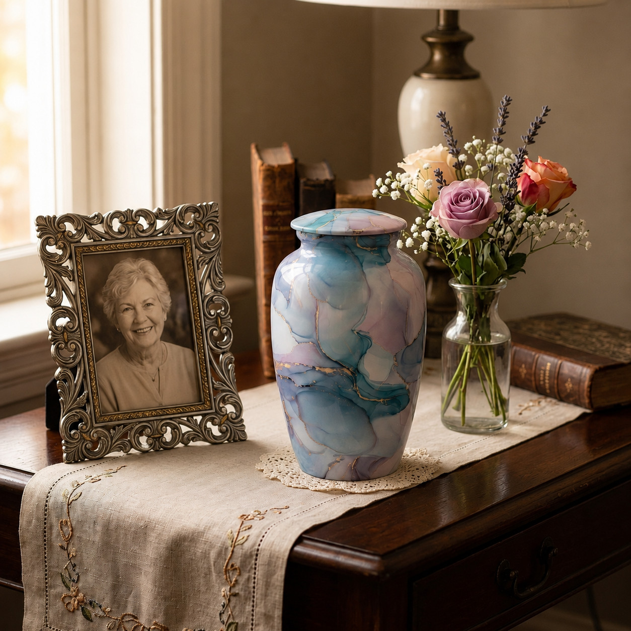 Large Navy Blue Cremation Urn for Human Ashes Adult Your Love Ones (10 Inch)