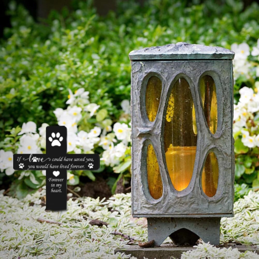 Pet Memorial Garden Cross Stake Pet Loss Dog Puppy Cat Grave Marker Inscription