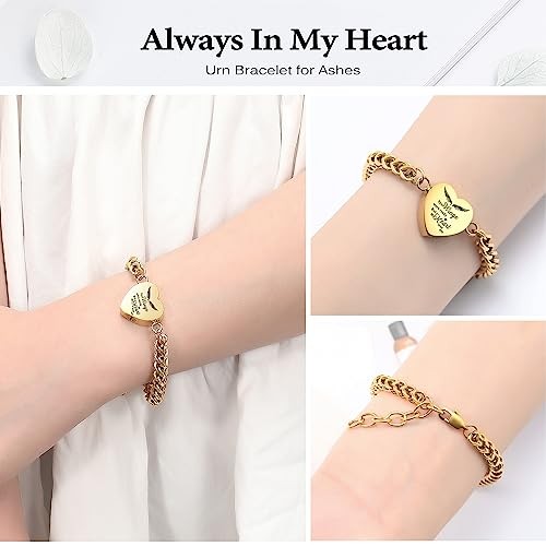 Heart Cremation Memorial Urn Bracelet for Ashes for Women Stainless Steel Gold