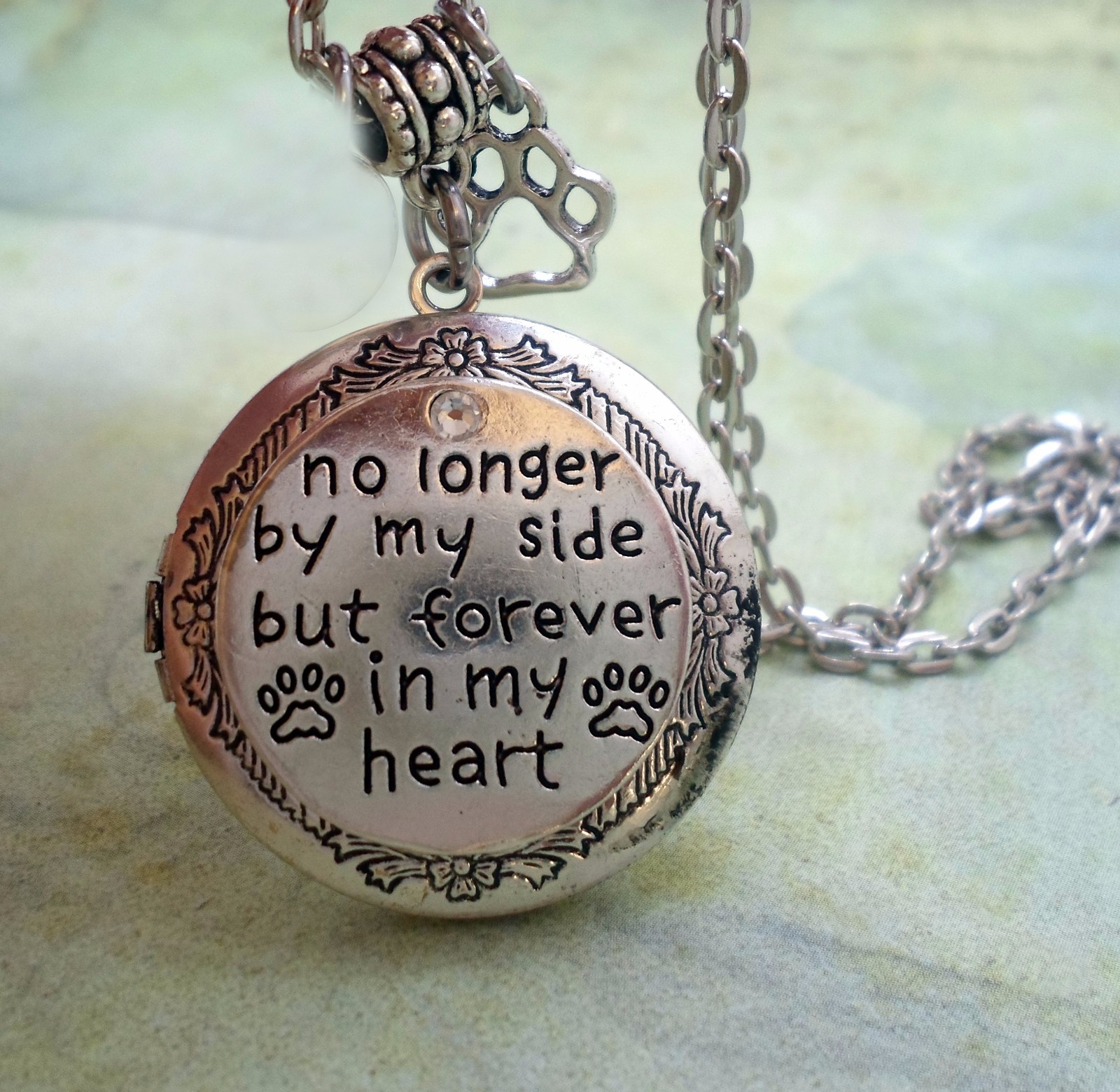 Pet Memorial Locket w-your Photo-No longer by my side but forever in my heart