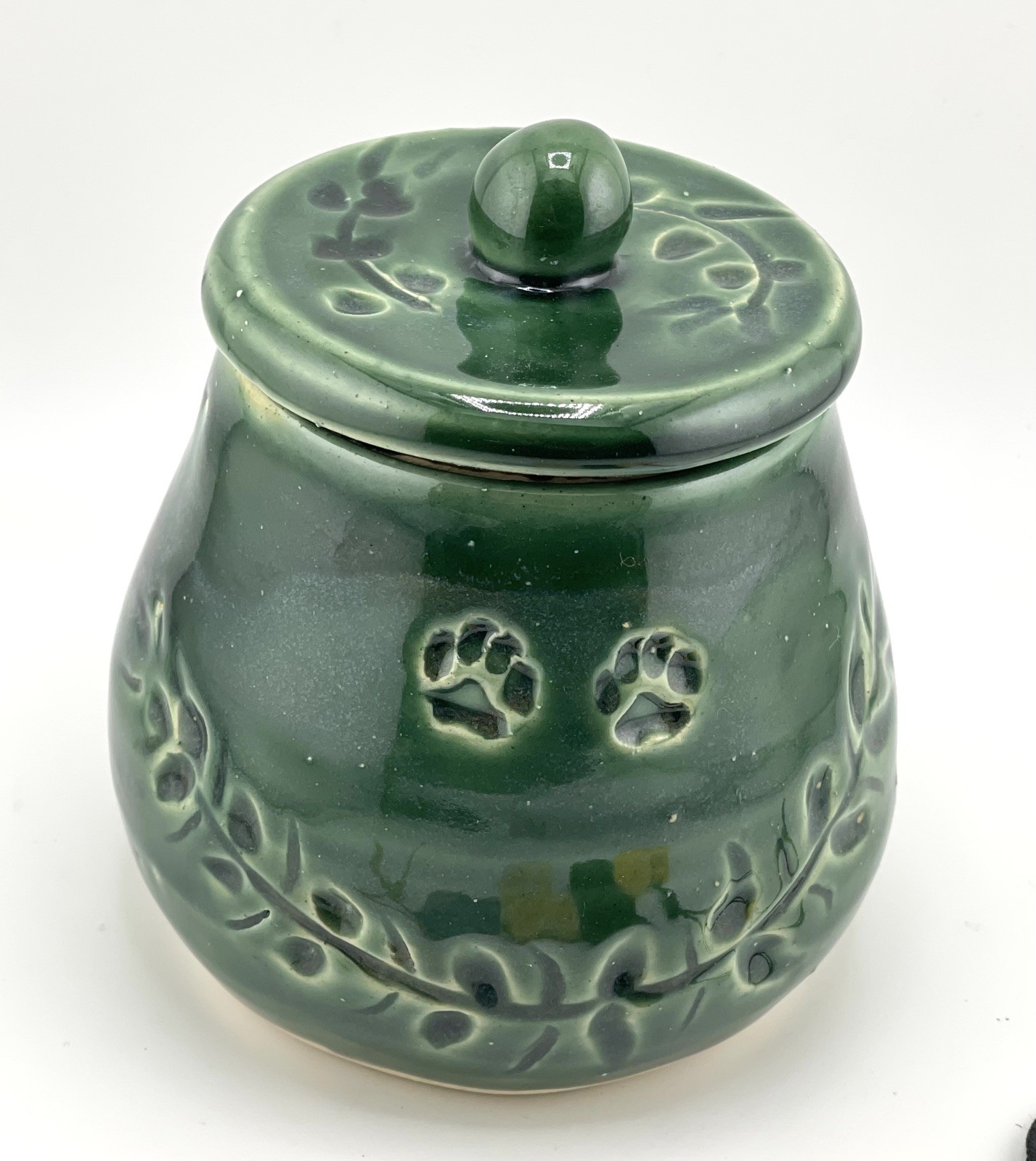 PET URN Hand Carved Pottery Cremation Ashes & Memorabilia EMERALD GREEN S/M New
