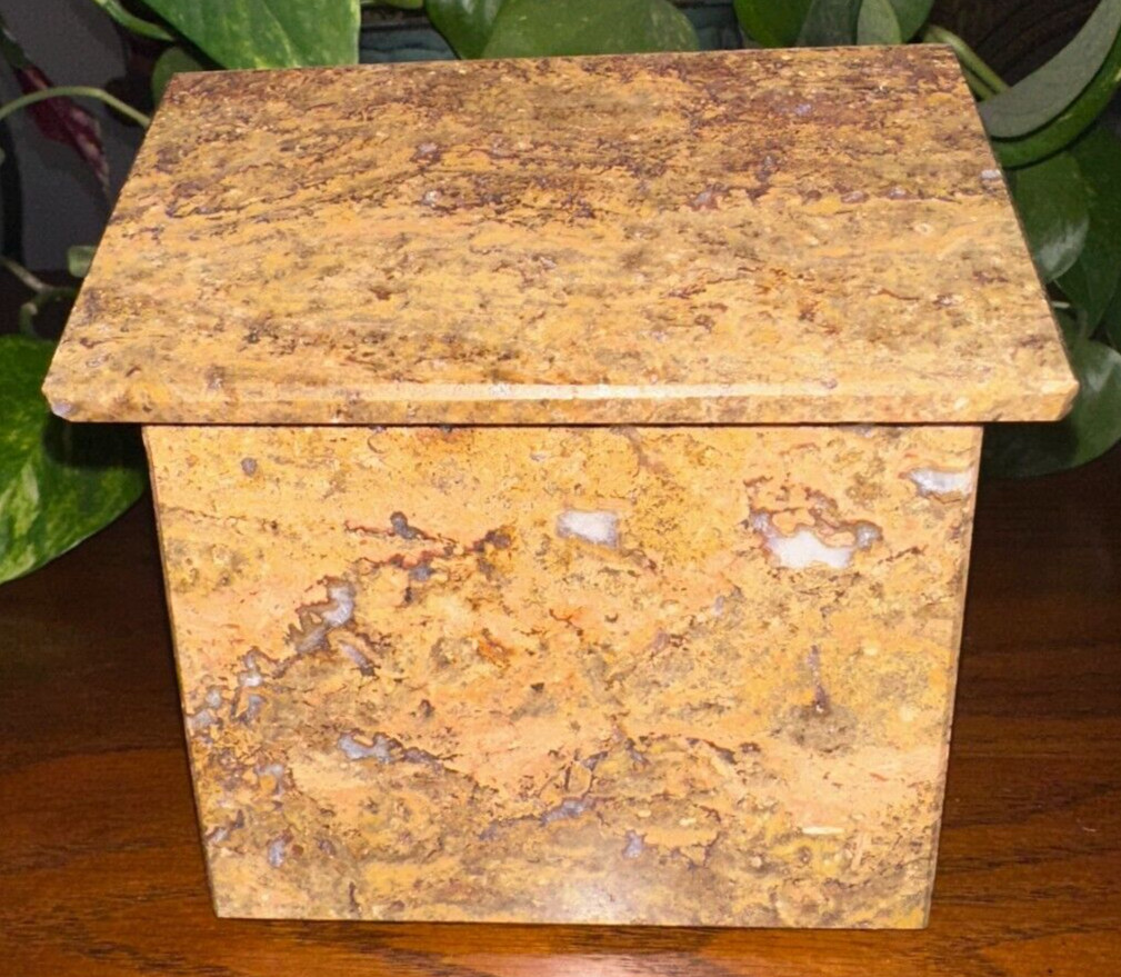 Natural dark travertine pet urn memorial for dog cat cremains handmade doghouse