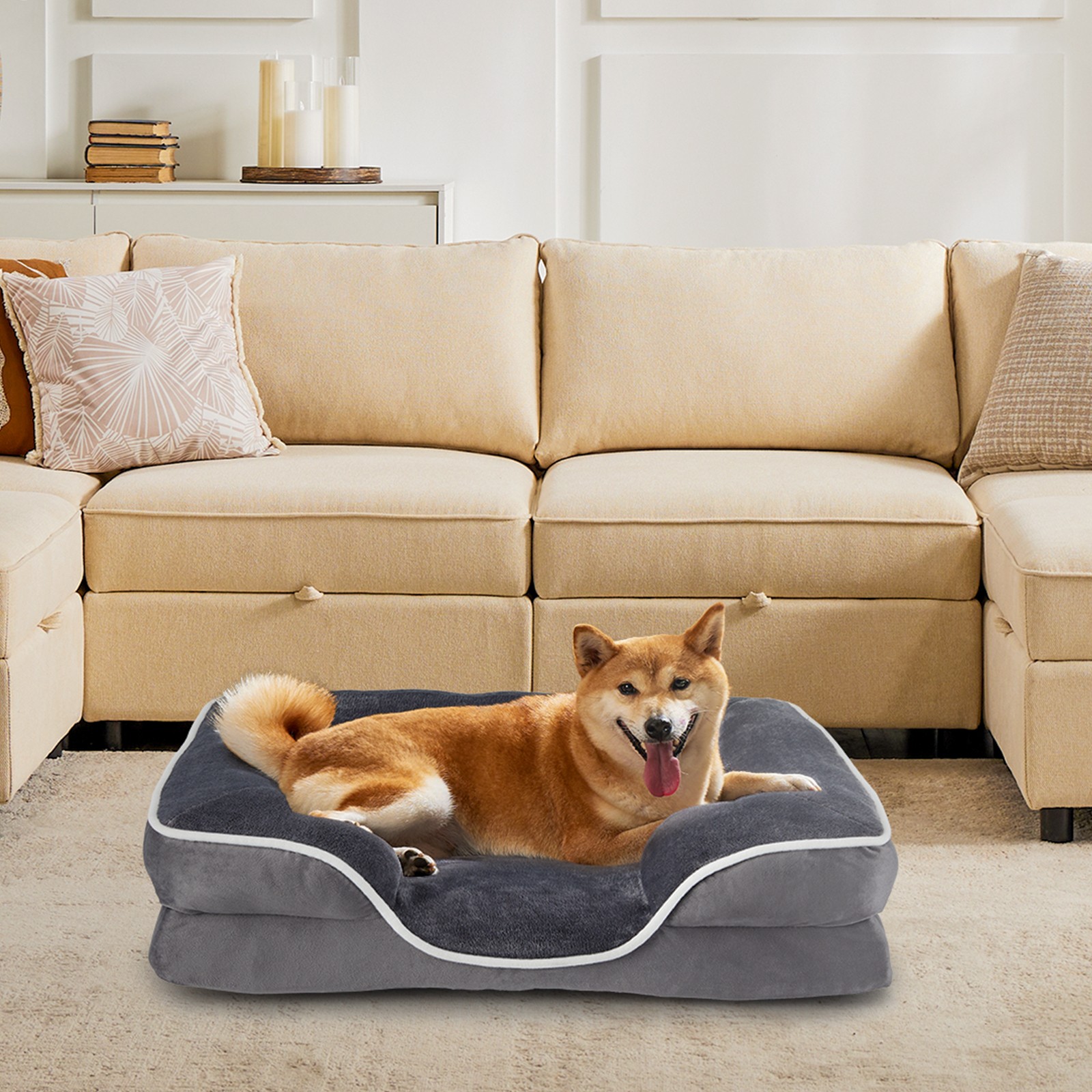 Memory Foam Pet Bed For Small Dogs & Cats With Washable Removable Cover Non-Slip
