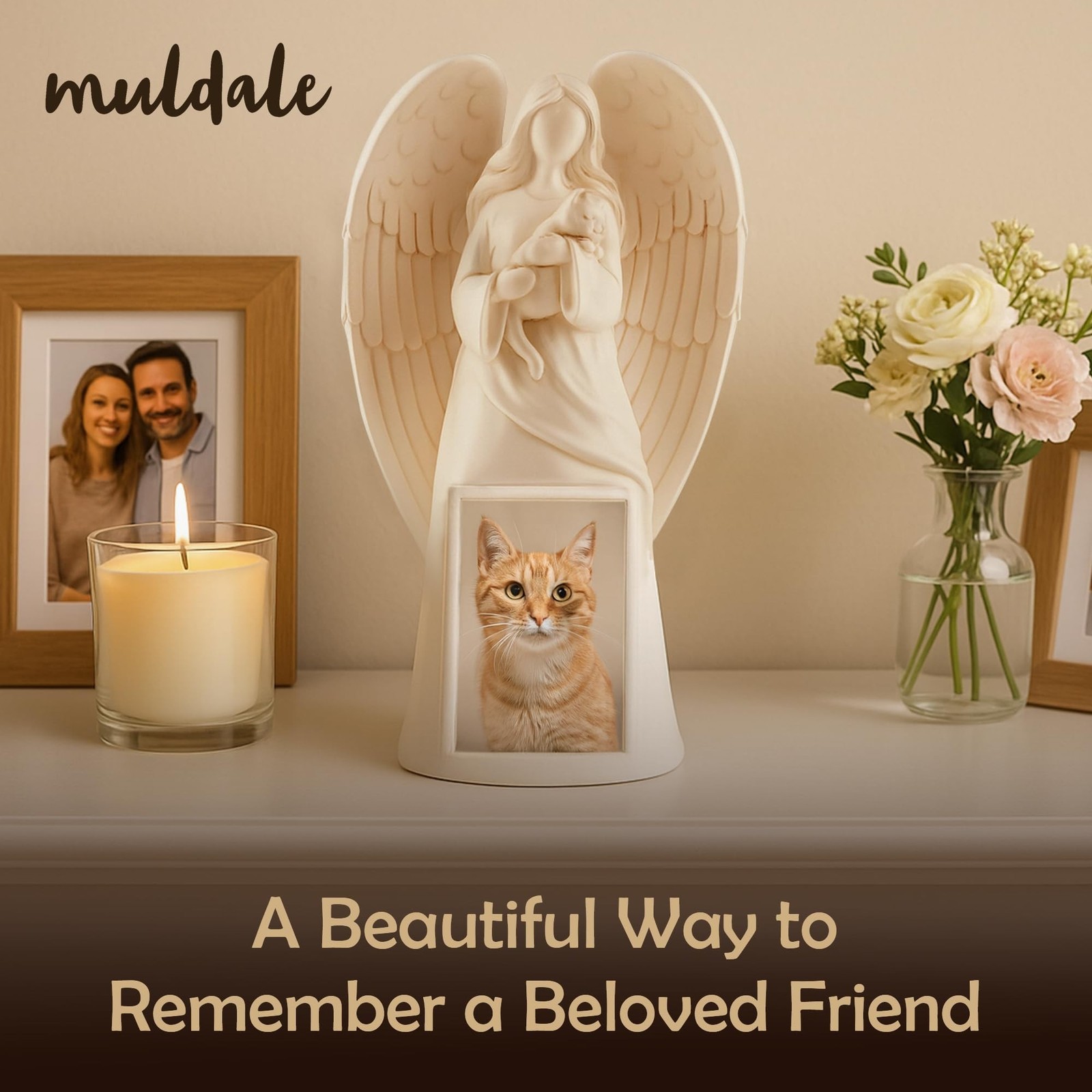 Muldale Angel Statue – Indoor/Outdoor Cat Memorial with Photo Holder – 11′