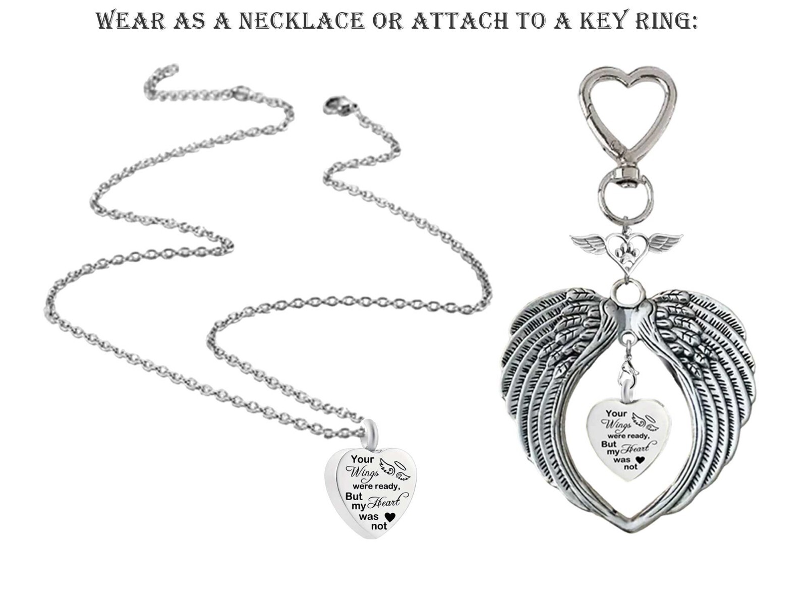 Pet Keepsake Urn Wings Were Ready Interchangeable Necklace or Key Ring Jewelry