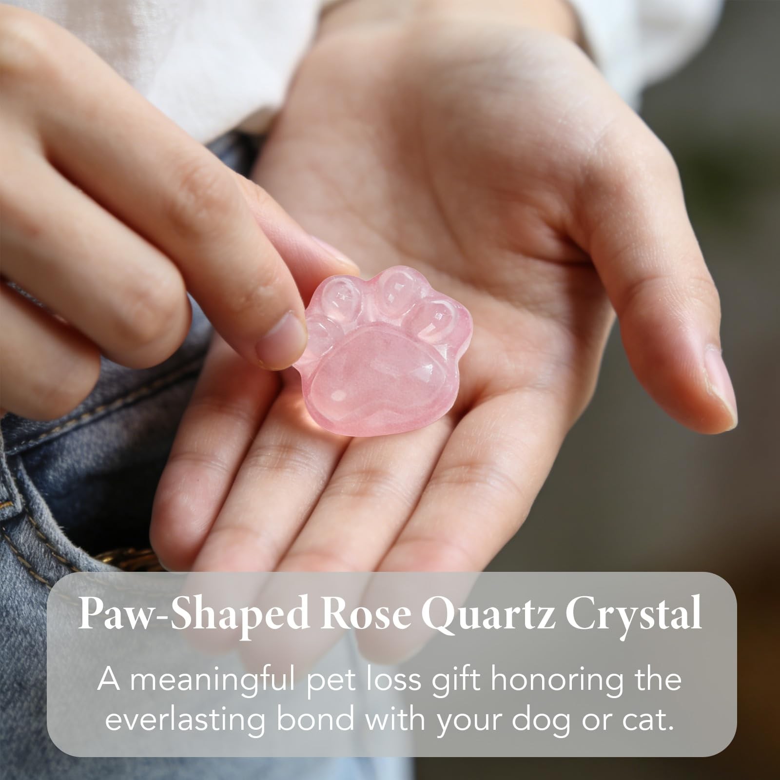 LIMGUVK Pet Loss Sympathy Gift, Rose Quartz Paw Heart Crystal with Pink
