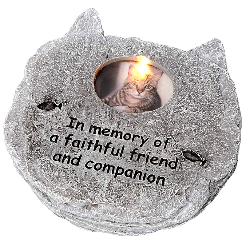 Pet Cat Solar Memorial Frame w/ Picture Holder Paw Print Cemetery Yard Marker