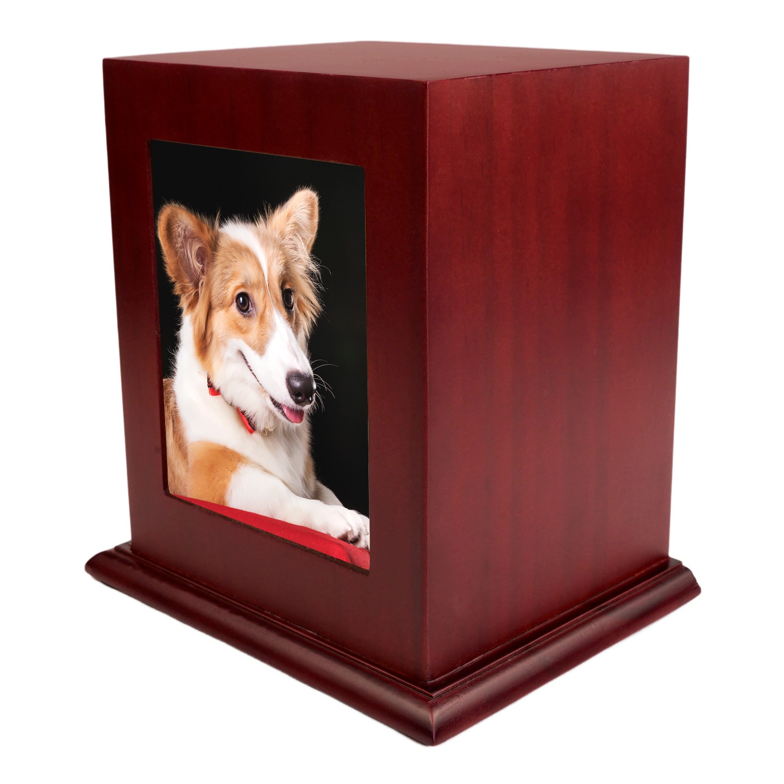 Wine Red Wooden Memorial Urn Dogs & Cats with Storage Bag and Photo Frame