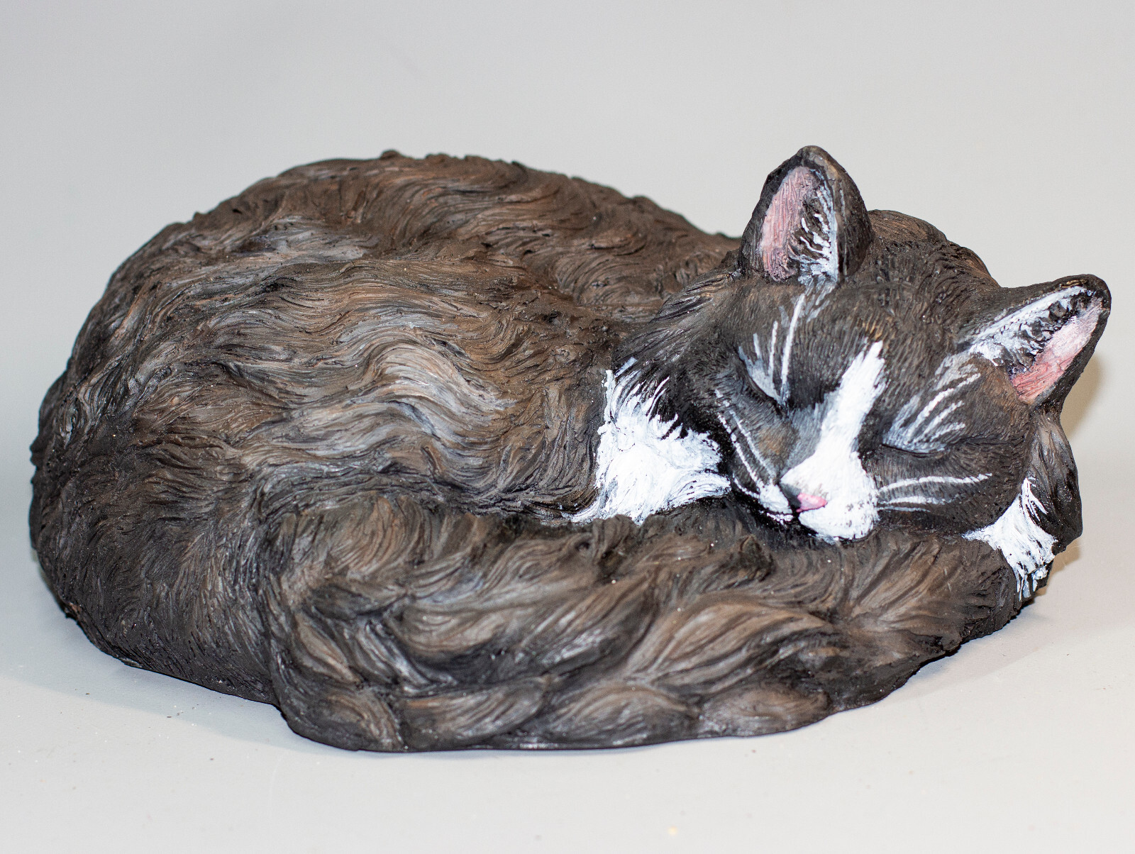 Unique Urn Long Hair Tuxedo Cat Cremation Statue Pet Ash Memorial Funeral Casket