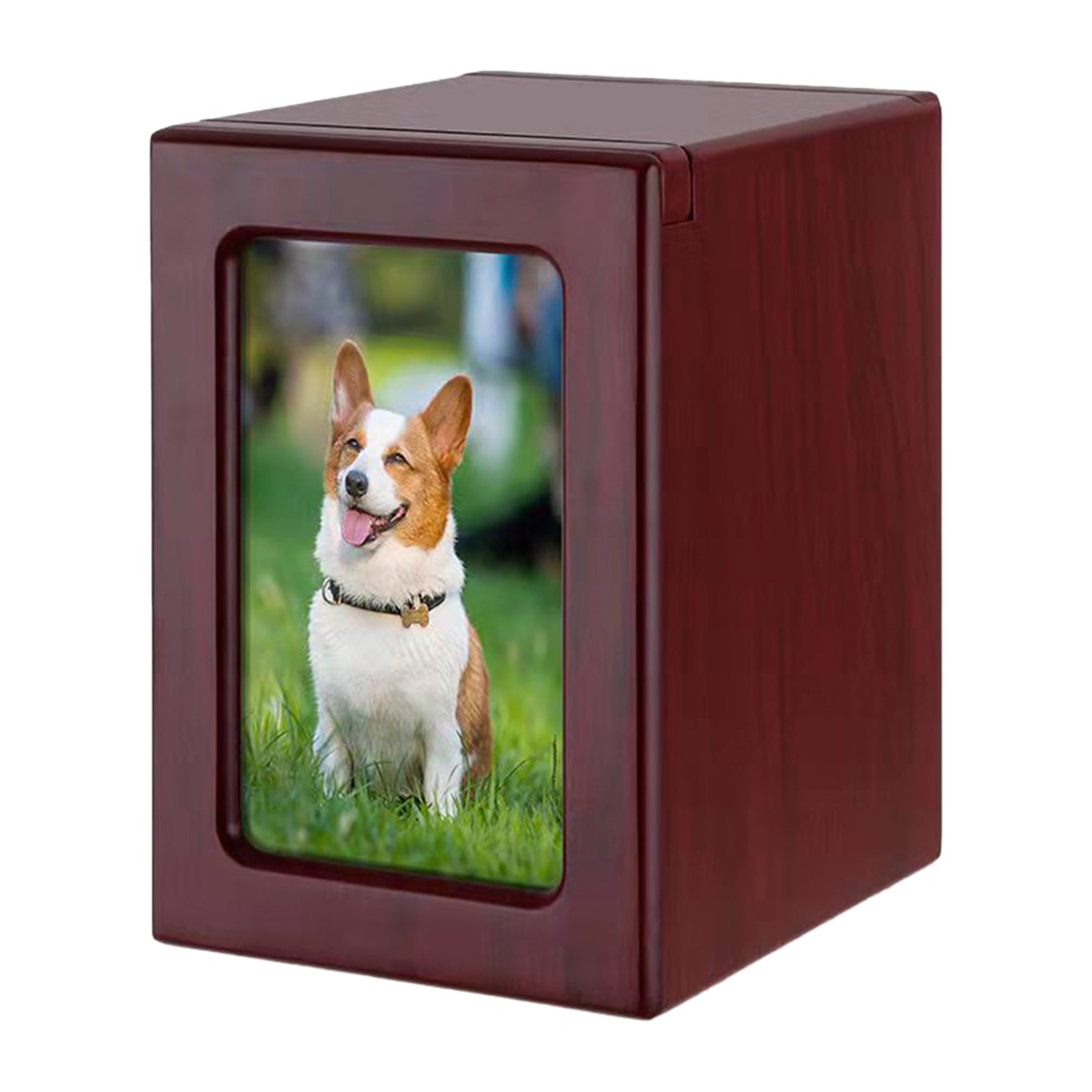 Red Wooden Funeral Cremation Urn with Photo Frame For Dogs And Cats 3.9*3.6in