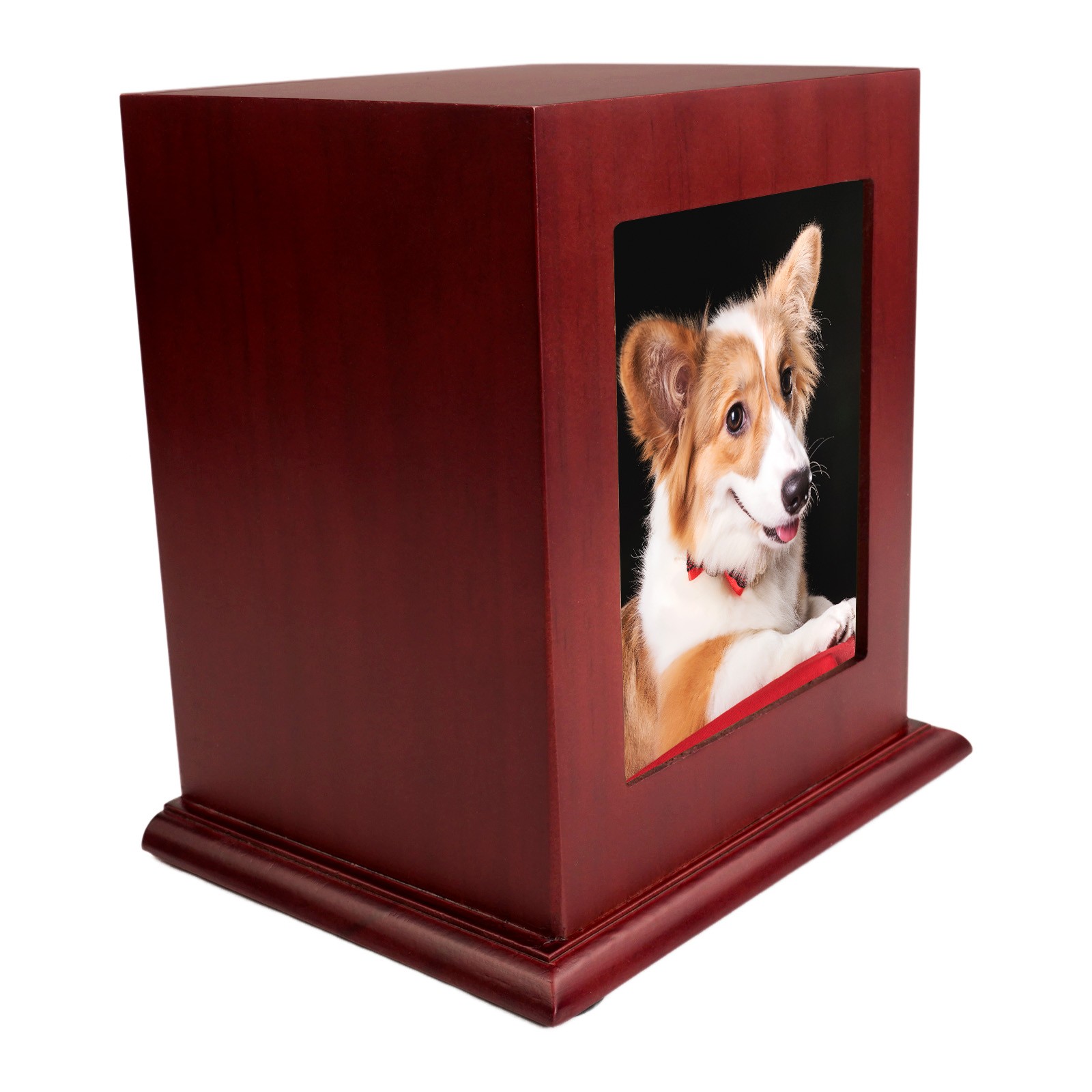 Wine Red Wooden Memorial Urn Dogs & Cats with Storage Bag and Photo Frame