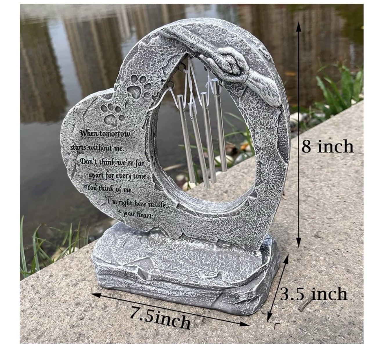 Dog Pet Memorial Stones with Wind Chimes Paw