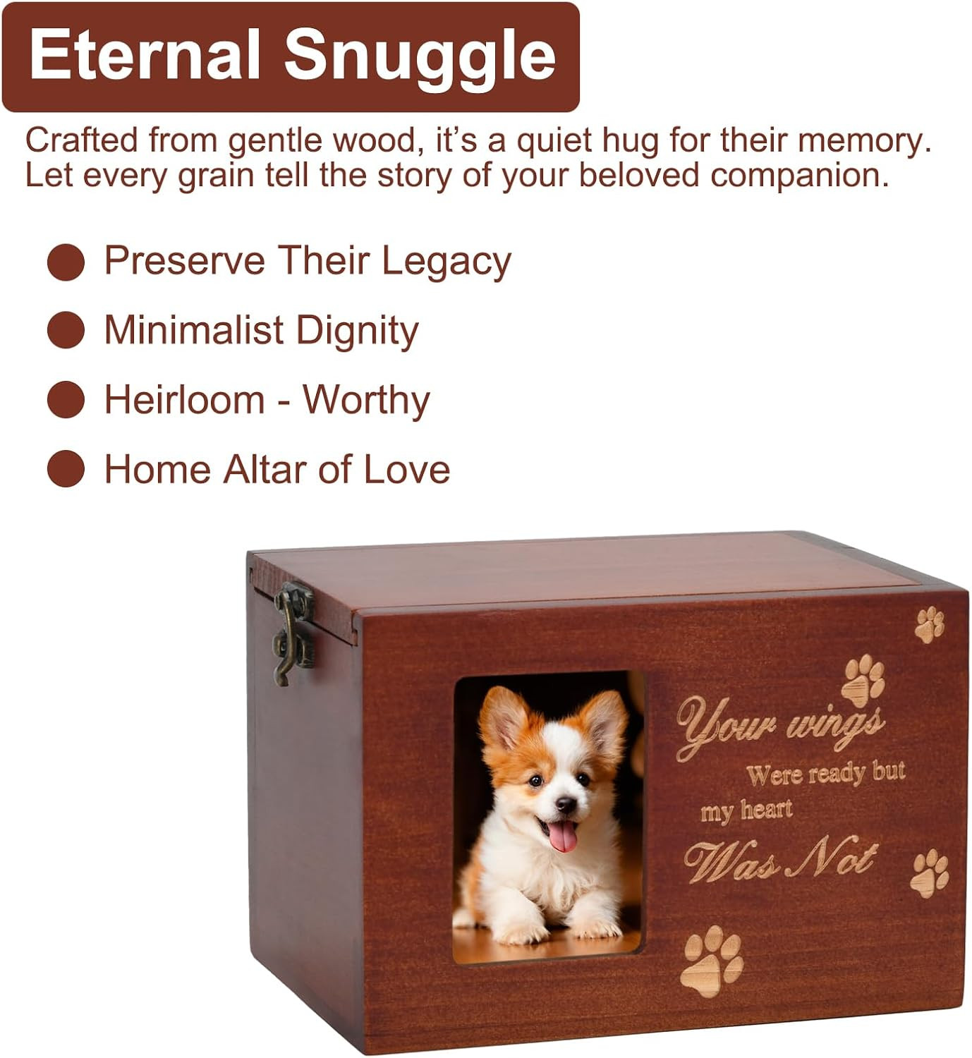 Pet Memorial Urns for Dog or Cat Ashes, Large Wooden Funeral Cremation Urns