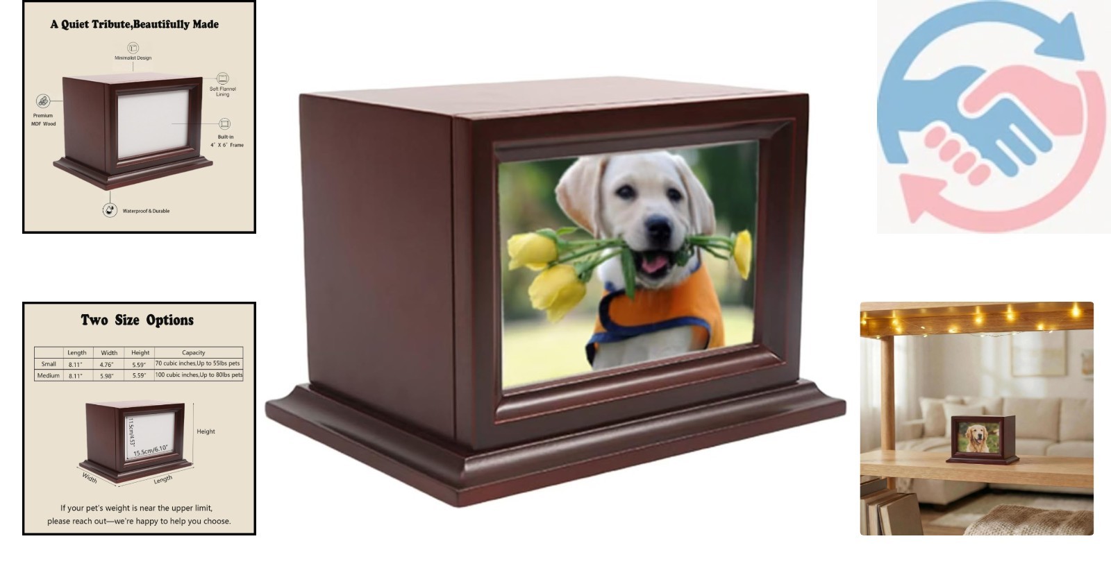 Elegant Wooden Pet Memorial Urn with Photo Frame for Small/Medium Pets