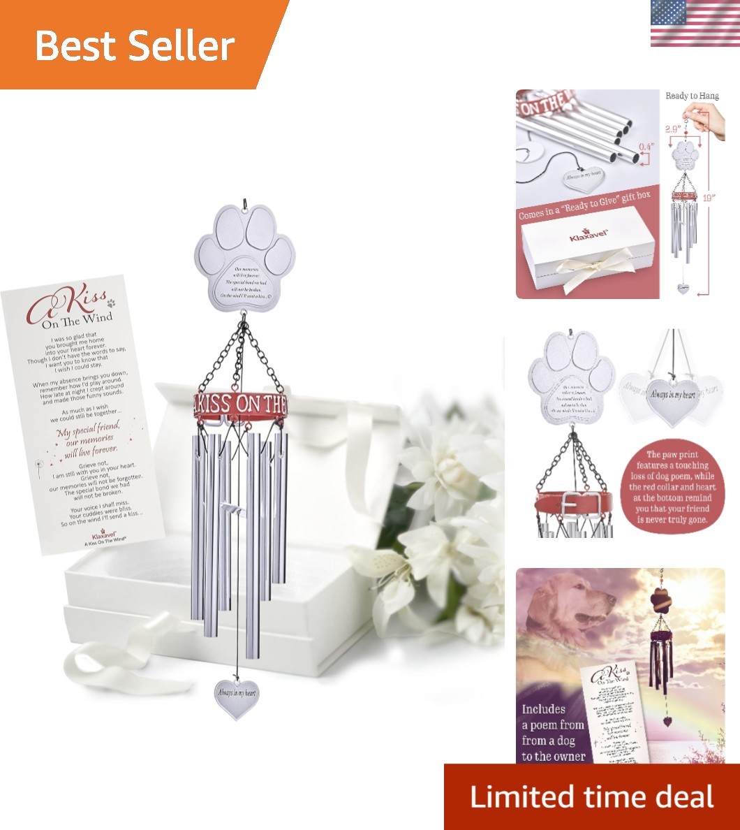 Pet Memorial Wind Chimes – 19″ Rainbow Bridge Pet Memorial Gifts, Thoughtful …