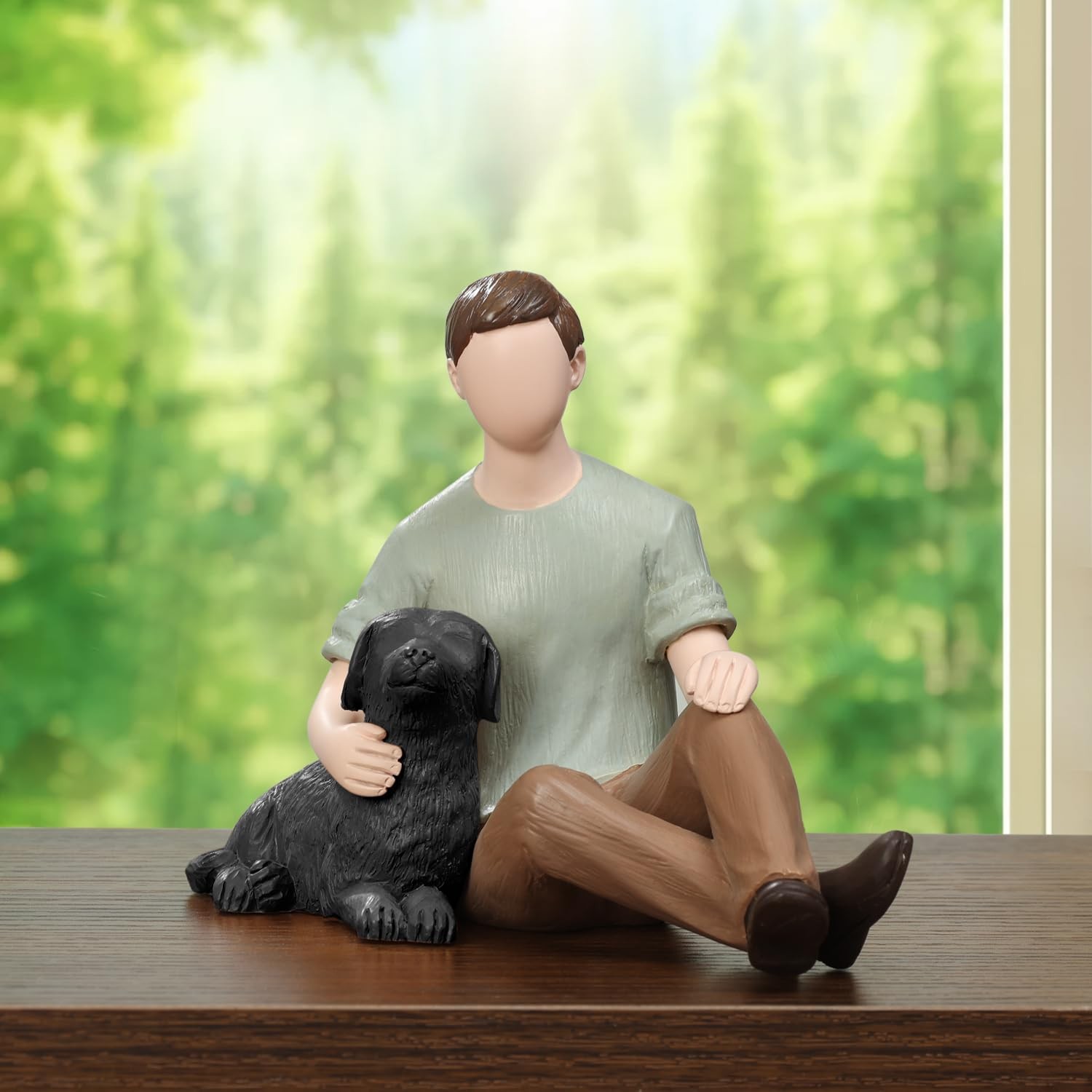 Man With Black Dog Figurine Boy Friendship Remembrance Pet Loss Tribute Gift